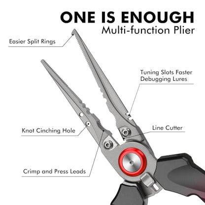 TRUSCEND Easy Use Lockable Fishing Pliers with Tungsten Carbide Cutter, Innovative Ergonomic Handy Handle, Saltwater Corrosion Resistant Teflon Coated Fishing Tool, Light Multi-Function Fishing Gear - color: A3-red