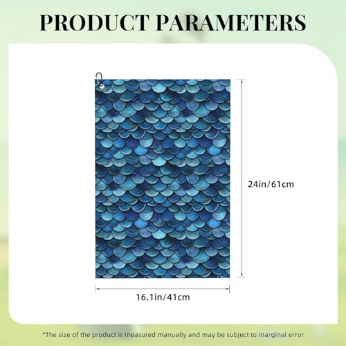 Deep Blue Fish Scale Print Golf Towel, Microfiber Golf Towels for Bags with Carabiner Clip 16 x 24 inches, Men Womens Golfs Accessories