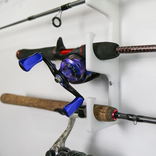 TRAPSKI Made in USA Fishing Rod/Pole Holder Rack Organizer | Wall or Ceiling Mounted Fishing Rod Rack | Marine Grade HDPE Plastic | Pole Holder for up to 6 Stackable - color: H6 White
