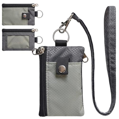 CHENSPRX Minimalist RFID Blocking Small Wallet with ID Window,WaterResistant Zip Id Case Wallet with Lanyard Keychain for Cards,Cash,Travel,Women,Men - color: Gray+DardGray