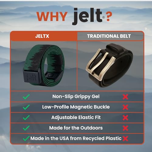 JeltX Adjustable Elastic Belts for Men and Women, Non-Slip Stretch Belt with Magnetic Belt Buckle and Grippy Gel - color: Treeline