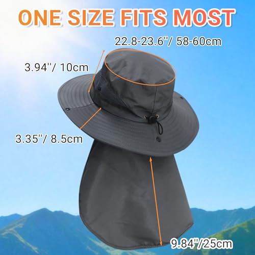 NPQQUAN Sun Hats for Men Women with Neck Flap UPF 50+ UV Protection Wide Brim Bucket Hat Safari Hiking Fishing Hats - color: Lightgrey（neck Flap）
