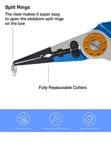 Hook Remover Braid Line Cutting and Split Ring with Lanyard and Sheath, Stainless Steel Jaw Rustproof Saltwater Offshore Bass, Fly Fishing Trout