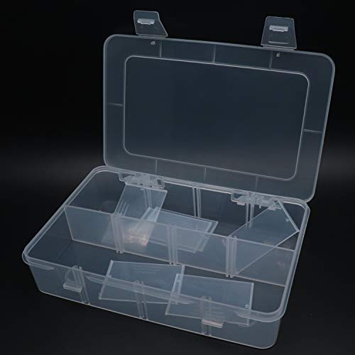 Xiaoyztan 8 Grids Clear Plastic Organizer with Adjustable Dividers, Jewelry Box Bead Storage Container for Small Parts, Fishing Tackle, DIY Crafts, and Earrings, Overall 7.3in x 4.9in - size: 7.9x4.9x1.65 in