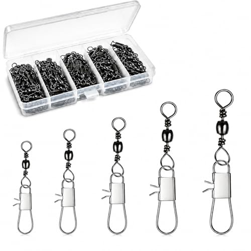 Fishing Swivels Snap Swivels Kit, 100PCS Barrel Swivel with Duo Lock Snaps, Saltwater Freshwater Fishing Connector for Lures, Hooks & Tackle Box