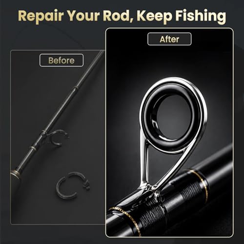 FishTrip Fishing Rod Eyelet Repair Kit 60Pcs/160Pcs Fishing Rod Repair Kit 12 Sizes Fishing Pole Ceramic Guides Rings Replacement Kit - color: A_60pcs