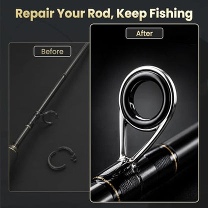 FishTrip Fishing Rod Eyelet Repair Kit 60Pcs/160Pcs Fishing Rod Repair Kit 12 Sizes Fishing Pole Ceramic Guides Rings Replacement Kit - color: A_60pcs