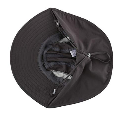 Connectyle Kids Large Brim UV Protection Sun Hat with Neck Flap Mesh Fishing Cap - color: Dark Grey