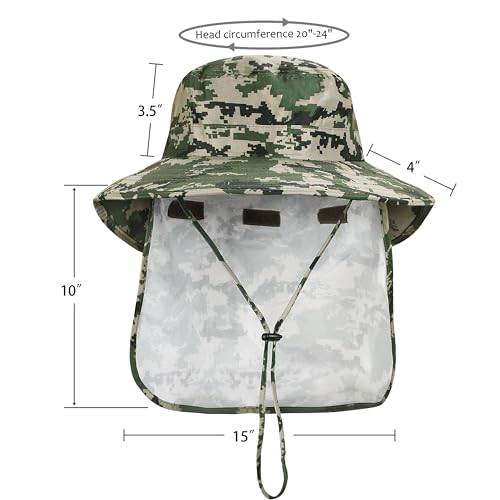 Catalonia Sun Hat for Men,Outdoor Wide Brim Hat with Neck Flap Cover for Fishing Hiking Safari Gardening - color: Digign Camo / Side Mesh