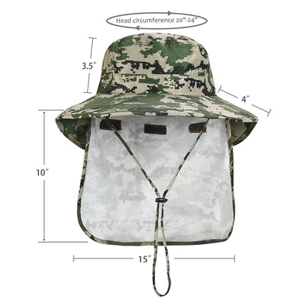 Catalonia Sun Hat for Men,Outdoor Wide Brim Hat with Neck Flap Cover for Fishing Hiking Safari Gardening - color: Digign Camo / Side Mesh