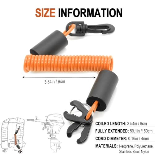 Floatable Boat Kill Switch Lanyard with Backup Key & Flotation Foam - color: Orange