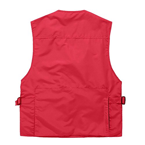 Unisex Breathable Fishing Vest, Multi-Pockets Photography Travel Hunting Waistcoat Jacket for Adults and Youth - color: Red, size: Large