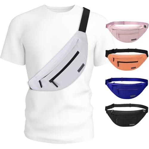 MAXTOP Large Crossbody Bags for Women Fanny Pack with 4-Zipper Pockets Adjustable Straps Travel Essentials for Music Concert Sports Yoga Running Walking Casual Hands-Free Waist Bag Fits All Phones - color: White