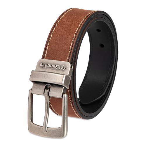 Columbia Men's 2-in-1 Reversible Casual Leather Belt – Versatile Everyday Style, Dual-sided Strap - color: Brown/Black Contrast Stitch, size: Small (30-32)