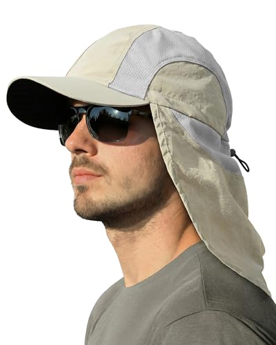 Mens Sun Hat with Breathable Mesh Sun Hats for Men Sun Protection Fishing Hat with Neck Flap for Hiking Cycling - color: Khaki