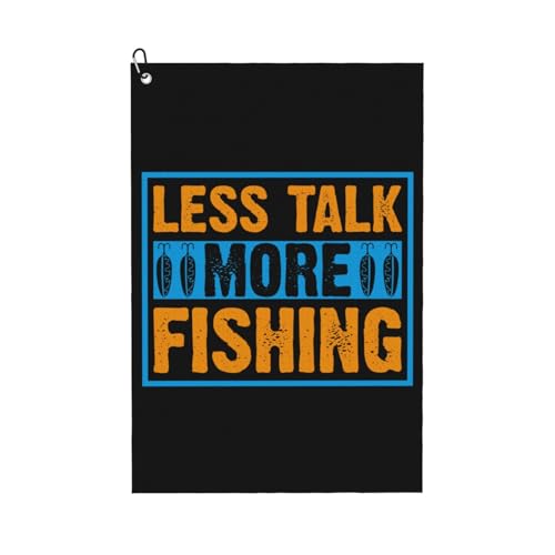 NIENIE Less Talk More Fishing Golf Towel 16 x 24 Inch Golf Towels for Golf Bags with Carabiner Clip Microfiber Sports Golf Towel Men Women Golf Accessories