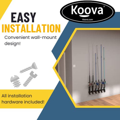 Koova Wall Mount Fishing Rod Holders & Reel Storage | Sturdy Fishing Pole Holders | Steel Rack Fishing Organizers and Storage - size: Mixed Combination