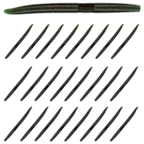 Reaction Tackle Wacky Worms, 5.5 Inch Salt Impregnated Soft Plastic Stick Bait Bass Fishing Lures for Finesse, Wacky, Neko, Texas and Carolina Rigs, 24 Pack - color: Watermelon Red Flake