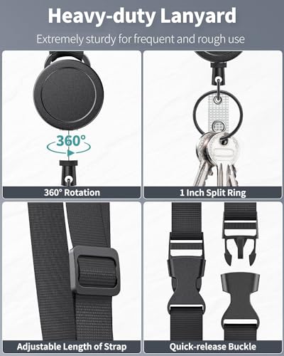 Uniclife 2 Pack Retractable Adjustable Lanyard Heavy Duty Neck Lanyard with Retractable Badge Reel Quick-Release Buckle and Adjustable Length Strong Wide Nylon Strap with Sliding ID Badge Holder - color: Black, size: 2 Pack with Adjustable Lanyard