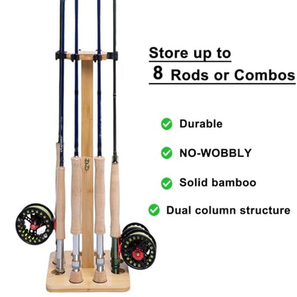 Fishing Pole Rod Racks—Floor Stand Bamboo Fishing Gear Equipment Storage Organizer, Easy Installation - Square rods holder - style: holds up 8 rods