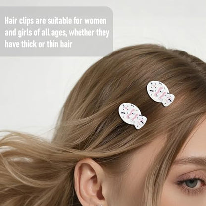 6 Pcs Snap Hair Clips Glossy White Resin Small Fish Hairpin Cute Black Polka Dot Bow Pattern Metal Barrettes Headwear for Women Hair Styling Accessories Gifts - color: Style 16