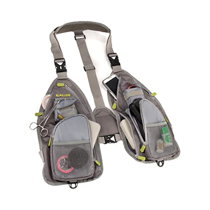 Allen Company Ultra-Light Gallatin Strap Pack Fishing Vest, Fits up to 4 Tackle/Fly Boxes, 14 Accessory Pockets - color: Gray/Lime
