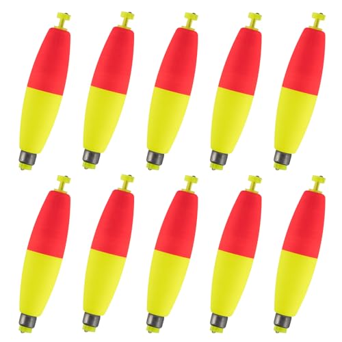 Alwonder 10-Pack Fishing Bobbers Floats, Weighted Bobbers for Fishing Cigar EVA Foam Snap-on Floats Corks Floaters Buoys for Crappie Bass Panfish Bluegills Trout - color: Red&Yellow, size: 1.4IN - 3/32OZ
