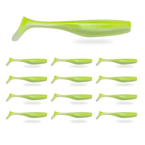 Soft Plastic Paddle Tail Swimbaits – 3 1/4", 4" & 5" Soft Plastic Fishing Lures with Extra-Large Tail for Lifelike Swimming Action – Freshwater & Saltwater - color: Electric Green, size: 3 1/4 Inch - 12 Pack