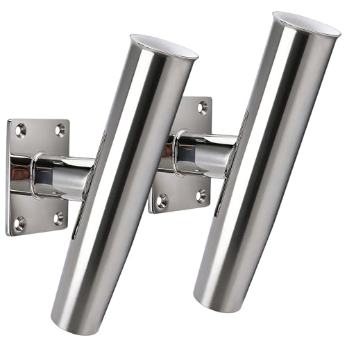 YaeMarine 2/4Pcs Tournament Style Stainless Steel Wall /Transom Mount Rod Holders for Marine Boat - style: 20 Degree-2pcs