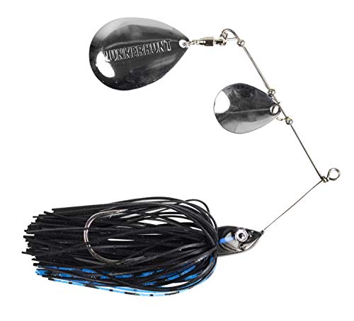 Lunkerhunt Spinner Baits for Bass Fishing with Skirt Jig | Double Willow Leaf Metal Blade Spinning Fishing Lure Bait Emits High Vibration Attracts and Cast Big Fish | Effective Swim Bass Jigs Plastic - color: Dark Knight