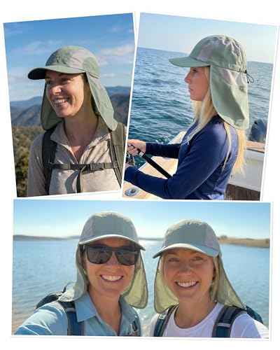 Mens Sun Hat with Breathable Mesh Sun Hats for Men Sun Protection Fishing Hat with Neck Flap for Hiking Cycling - color: Grayish Green