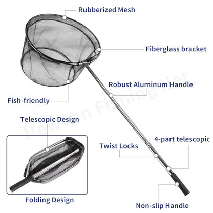 Neween Fishing Net, Foldable Collapsible Telescopic Fish Landing Net, Durable Nylon Material Mesh Landing Net for Easy Catching or Releasing for Trout - style: 61.4" Full Extended (Telescopic Pole)