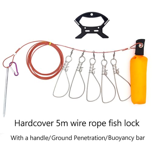 Holder Set Fishing Stringer Stainless Steel Stringer Clip Big Fish Wire Rope Cable Live Fish with Handle Easy Installation Holder Tool