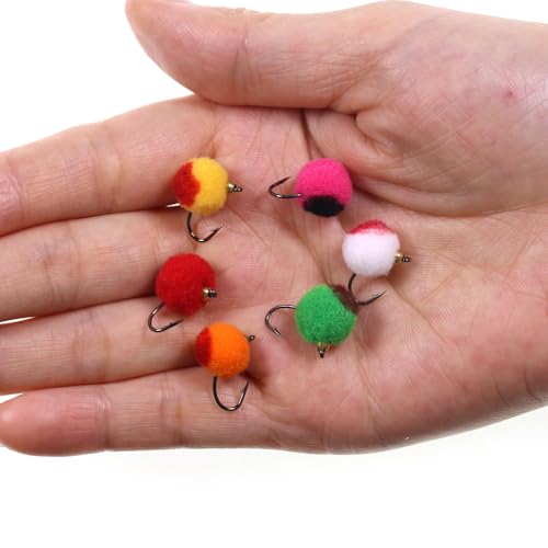 12pcs Brass Bead Head Glo-Bug Egg Fly Nymph Wet Fast Sinking Fly Trout Char Grayling Fly Fishing Lure Baits