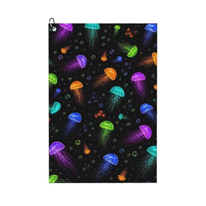 Colorful Marine Jellyfish Golf Towel 16" X 24" with Clip Golfer Bags Accessories Gifts - color: Colorful Marine Jellyfish