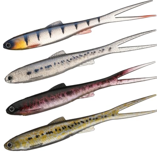 4pcs 5.5in Paddle Tail Swimbaits, Soft Fishing Baits, Soft Plastic Fishing Lures, Saltwater Freshwater Bass Trout Crappie Pike Perch Salmon Lures Kit