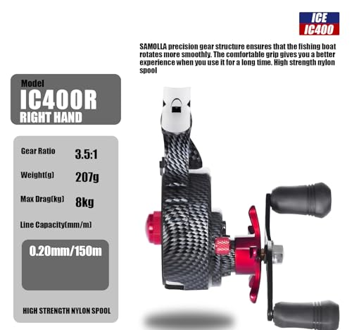 Pack of 1 Ultra Portable High-Foot Ice Fishing Reels with Smooth 8KG Drag, Inline Ice Reel and 3.5:1 Coil Drop System
