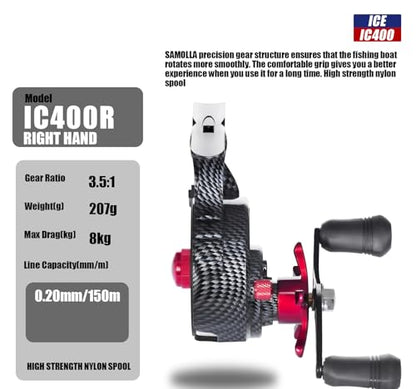 Pack of 1 Ultra Portable High-Foot Ice Fishing Reels with Smooth 8KG Drag, Inline Ice Reel and 3.5:1 Coil Drop System