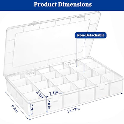 Large 24 Grids Clear Plastic Jewelry Organizer Box with Adjustable Dividers, Craft Organizers and Storage, Compartment Storage Box for Jewelry, Beads, Fishing Tackle, Art, DIY Crafts, Tools