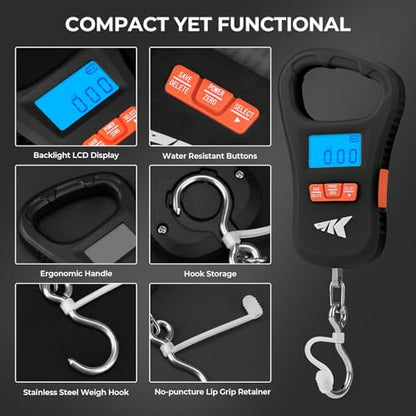 KastKing ToughTide Fishing Scale, USB Charging, 65lb Capacity, Ultra-Thin Digital Fish Scale, LCD Display, Ergonomic Handle, Fish Scales Digital Weight, Fishing Accessories for Men - color: A: Black