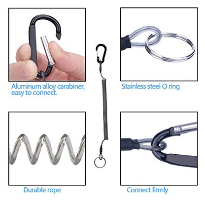 Retractable Tether Multi Colored Coiled Lanyard Fishing Lanyard Safety Rope 12pcs with Carabiner for Fishing Hunting Hiking Boating Camping Tools