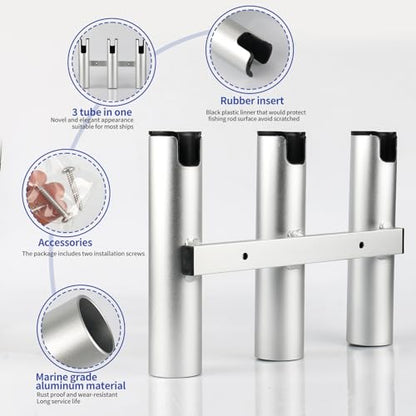 Aluminum Fishing Boat Rod Holder,3/4 Link Tube Aluminum Rod Rack, Suit Boats & Yacht ,Silver - color: Silver 3 Tube