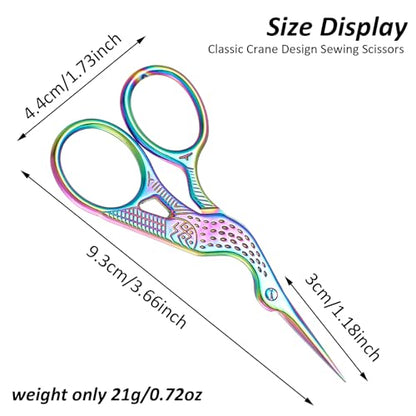 10 Pcs Stork Rainbow Stitch Scissors - 3.6 Inch Stainless Steel Small Craft Scissors for Cross Stitch, Sewing, Crochet & DIY Dressmaker Tools