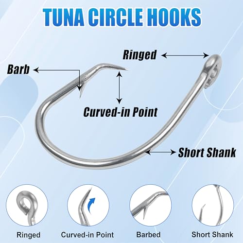 SILANON Circle Hooks Saltwater, 35pcs Stainless Steel Fishing Hooks Wide Gap Tuna Hooks Big Game Short Shank for Bass Catfish Bluegill - size: 5/0-35pcs