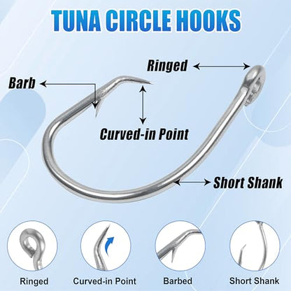 SILANON Circle Hooks Saltwater, 35pcs Stainless Steel Fishing Hooks Wide Gap Tuna Hooks Big Game Short Shank for Bass Catfish Bluegill - size: 5/0-35pcs