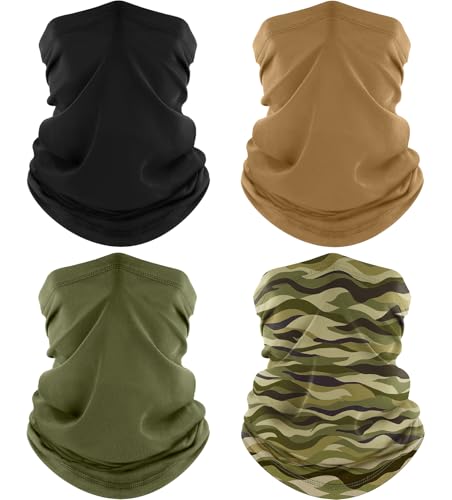 ROXUN Neck Gaiter, 4 Pack Summer Cooling Breathable Face Mask for Outdoors | Stretch Moisture Wicking, UPF 50, Wind Dust UV Protection, Unsiex - color: Black+army Green+sand+wave Green