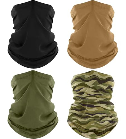 ROXUN Neck Gaiter, 4 Pack Summer Cooling Breathable Face Mask for Outdoors | Stretch Moisture Wicking, UPF 50, Wind Dust UV Protection, Unsiex - color: Black+army Green+sand+wave Green
