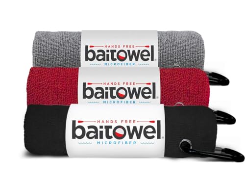 Bait Towel 3 Pack Fishing Towels with Clip, Plush Microfiber nap Fabric, 16x16, The Original Bait Towel Value 3 Pack - color: Red-black-silver