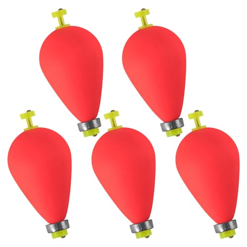 Dr.Fish 5 Pack Weighted Fishing Bobbers Snap-on Spring Bobbers Push Button Floats EVA Foam Pear Shape Bass Freshwater Fishing for Crappie Panfish Bluegill Trout - color: Red, size: 2"(3/8oz)