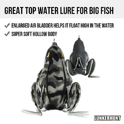 Lunkerhunt - Topwater Fishing Lures for Bass Trout Fishing | Combat Frog Lure for Big Fish | Award Winning Hollow Body Frog Fishing Bait with Weedless Hooks - color: Zulu